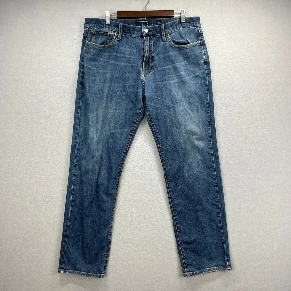 Lucky Brand Jeans Mens 36 Blue Denim Athletic Slim Fit Distressed Streetwear